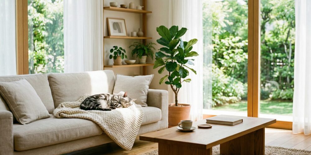 猫と暮らす無垢材リノベ